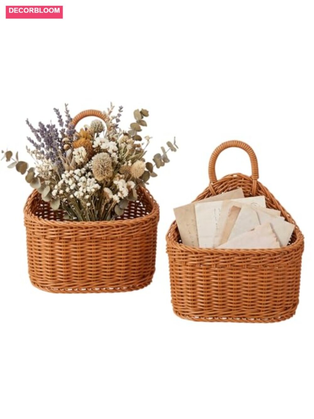 2 Wall Hanging Organizer Baskets Hollow Woven Storage Vegetable Fruit Pantry